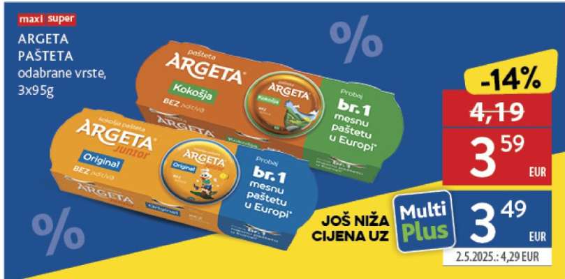 ARGETA PAŠTETA odabrane vrste, 3x95g
