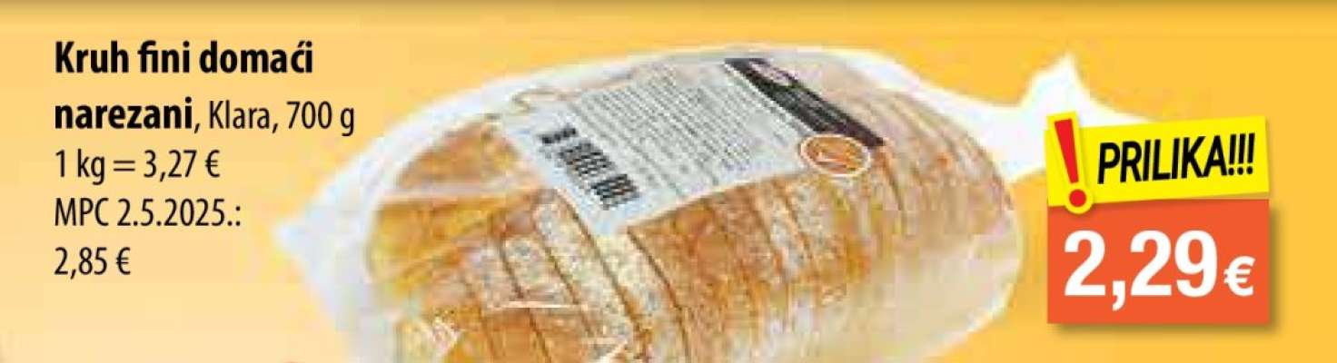 Kruh fini domaći narezani, Klara, 700 g