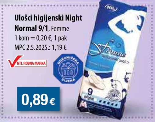 Ulošci higijenski Night Normal 9/1, Femme