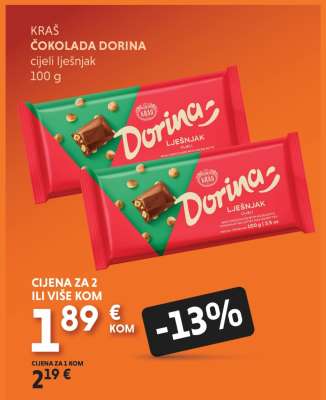 Kraš Čokolada Dorina cijeli lješnjak