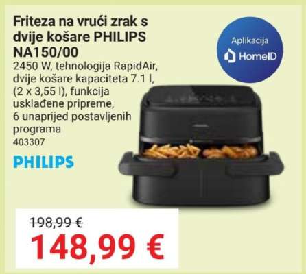 Friteza na vrući zrak s dvije košare PHILIPS NA150/00