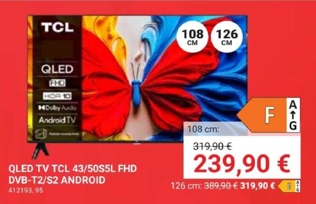 QLED TV TCL 43/50S5L FHD DVB-T2/S2 ANDROID