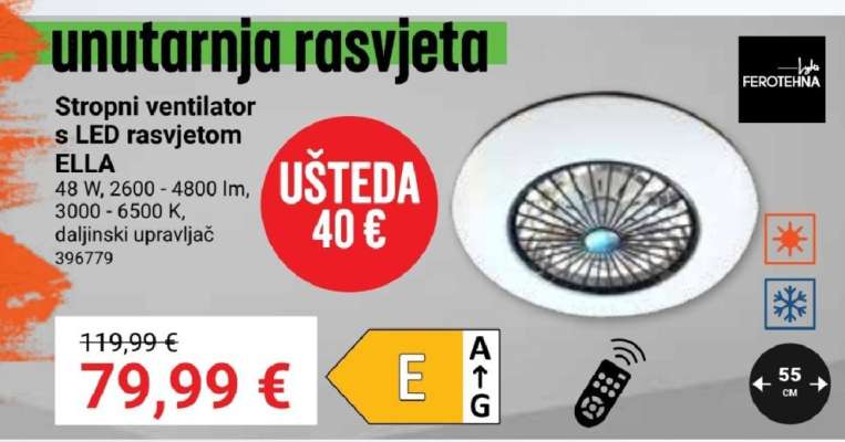 Stropni ventilator s LED rasvjetom ELLA