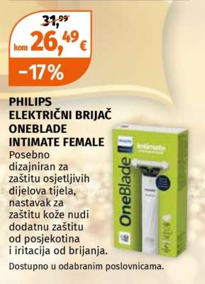 PHILIPS ELEKTRIČNI BRIJAČ ONEBLADE INTIMATE FEMALE