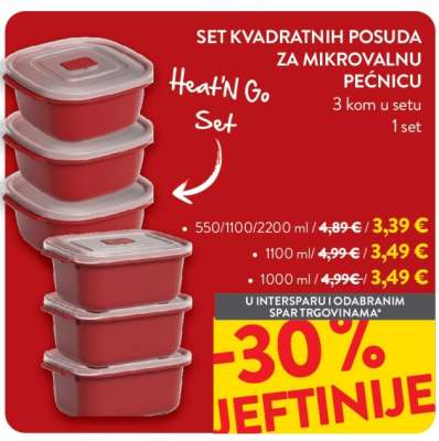 SET KVADRATNIH POSUDA ZA MIKROVALNU PEĆNICU