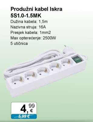 Produžni kabel Iskra 5S1.0-1.5MK