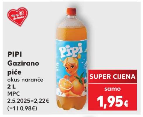 PIPI Gazirano piće okus naranče 2 l