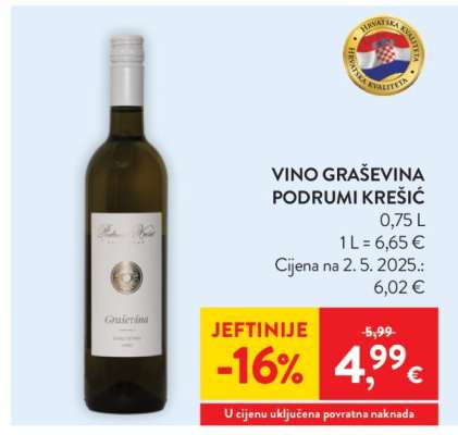 Vino Graševina Podrumi Krešić