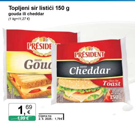 Topljeni sir listići 150 g