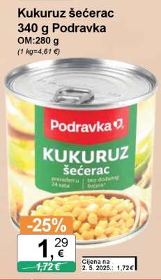 Kukuruz šećerac 340 g Podravka