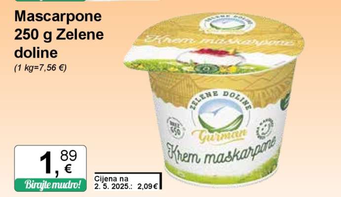 Mascarpone 250 g Zelene doline