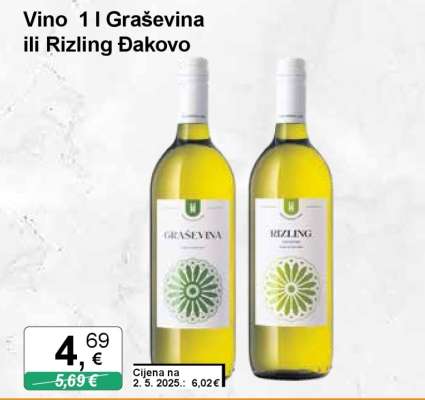 Vino 1 l Graševina ili Rizling Đakovo