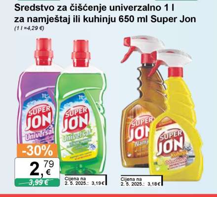 Sredstvo za čišćenje univerzalno 1 l za namještaj ili kuhinju 650 ml Super Jon