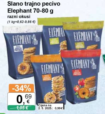 Slano trajno pecivo Elephant 70-80 g