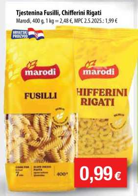Tjestenina Fusilli, Chifferini Rigati
