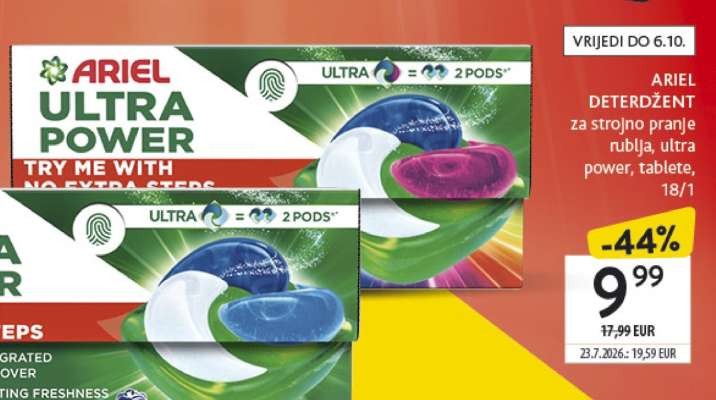 ARIEL DETERDŽENT za strojno pranje rublja, ultra power, tablete, 18/1