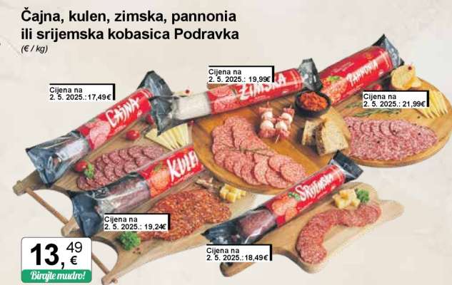 Čajna, kulen, zimska, pannonia ili srijemska kobasica Podravka
