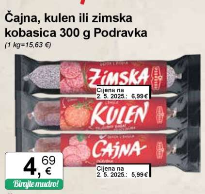 Čajna, kulen ili zimska kobasica 300 g Podravka