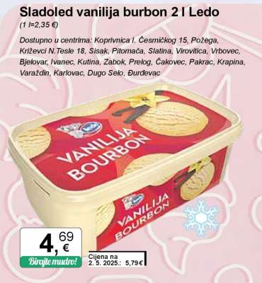 Sladoled vanilija burbon 2 l Ledo