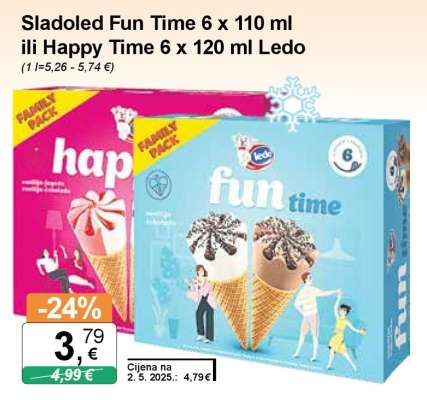 Sladoled Fun Time 6 x 110 ml ili Happy Time 6 x 120 ml Ledo