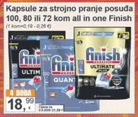 Kapsule za strojno pranje posuđa 100, 80 ili 72 kom all in one Finish