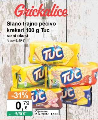 Slano trajno pecivo krekeri 100 g Tuc razni okusi