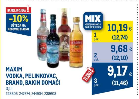 MAXIM VODKA, PELINKOVAC, BRAND, BAKIN DOMAĆI