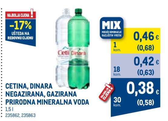 CETINA, DINARA NEGAZIRANA, GAZIRANA PRIRODNA MINERALNA VODA