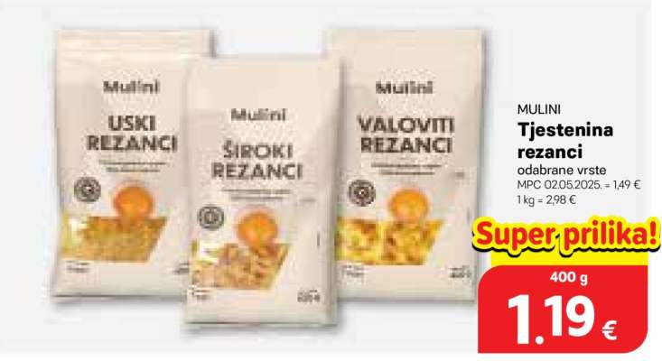 MULINI Tjestenina rezanci