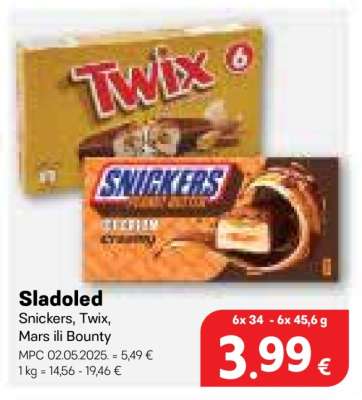 Sladoled Snickers, Twix, Mars ili Bounty