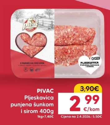 PIVAC Pljeskavica punjena šunkom i sirom 400g