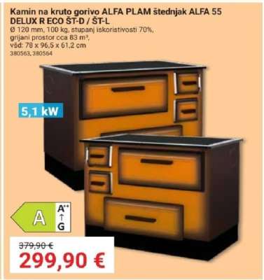 Kamin na kruto gorivo ALFA PLAM štednjak ALFA 55 DELUX R ECO ŠT-D / ŠT-L