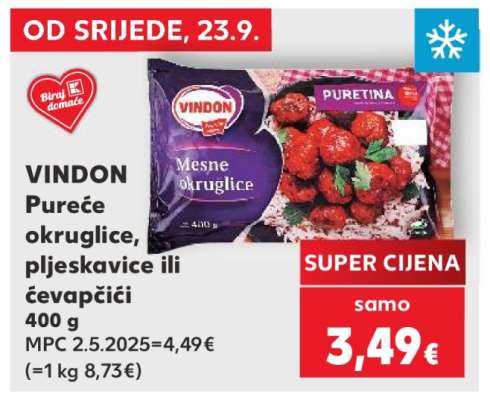 VINDON Pureće okruglice, pljeskavice ili ćevapčići 400 g