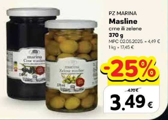 PZ MARINA Masline crne ili zelene 370 g