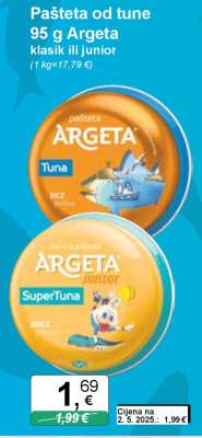 Pašteta od tune 95 g Argeta klasik ili junior
