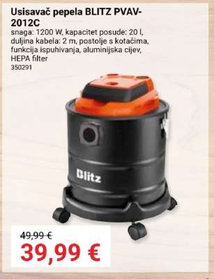 Usisavač pepela BLITZ PVAV-2012C