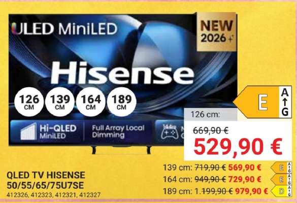 QLED TV HISENSE 50/55/65/75U7SE