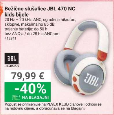 Bežične slušalice JBL 470 NC kids bijele