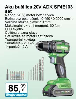 Aku bušilica 20V ADK SF4E103 set