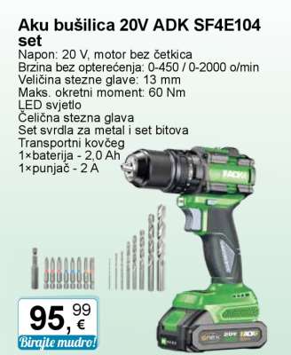 Aku bušilica 20V ADK SF4E104 set