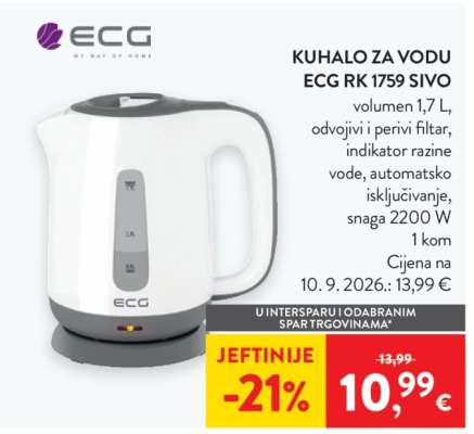 Kuhalo za vodu ECG RK 1759 sivo