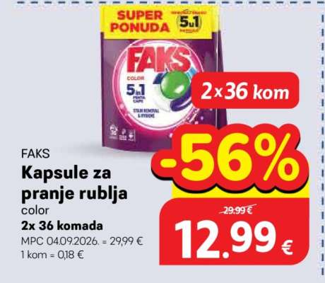 FAKS Kapsule za pranje rublja color 2x 36 komada