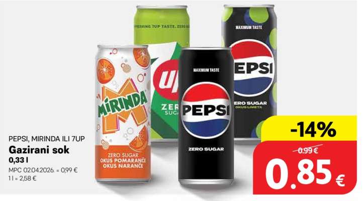 PEPSI, MIRINDA ILI 7UP Gazirani sok 0,331