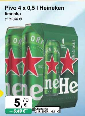 Pivo 4 x 0,5 l Heineken limenka
