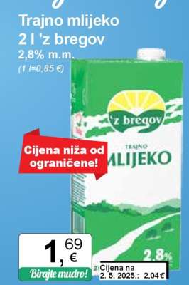Trajno mlijeko 2 l 'z bregov 2,8% m.m.
