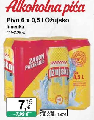 Pivo 6 x 0,5 l Ožujsko limenka