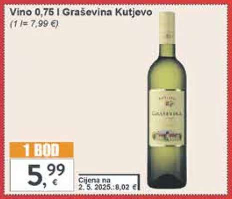 Vino 0,75 l Graševina Kutjevo