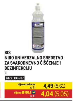 BIS NIRO UNIVERZALNO SREDSTVO ZA SVAKODNEVNO ČIŠĆENJE I DEZINFEKCIJU