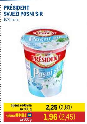 PRESIDENT SVEŽI POSNI SIR