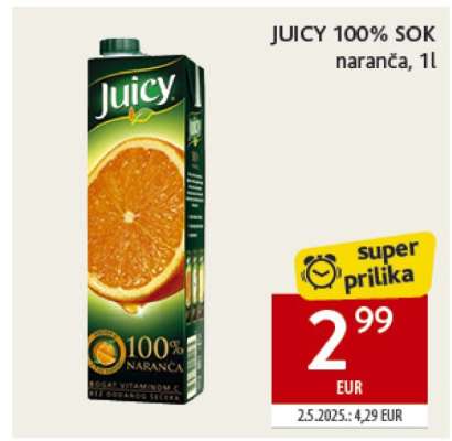 JUICY 100% SOK naranča, 1l